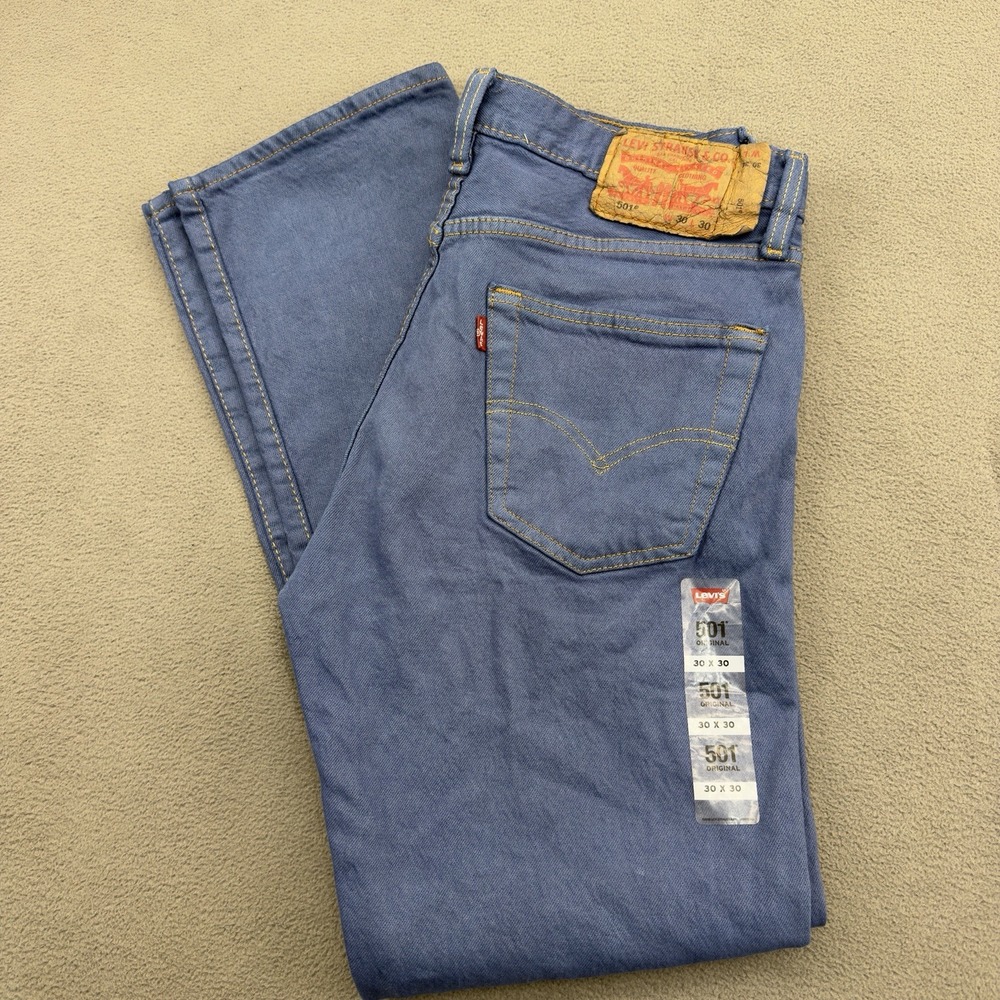 Levis 501 Original Jeans Mens 30x29 Blue Denim Button Fly Stretch Comfort